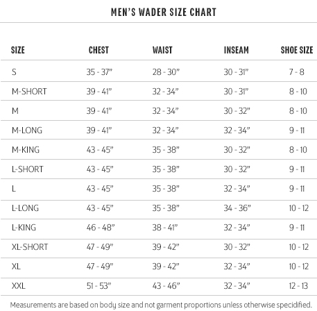 Redington Sonic Pro Waders Size Chart