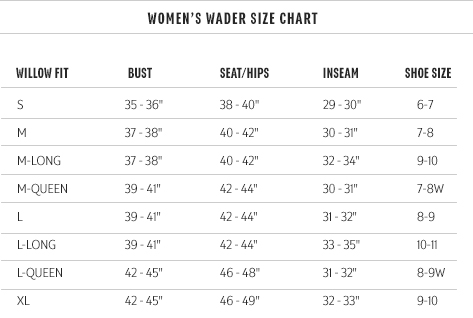 Redington Women's Wader Size Chart Willow Fit
